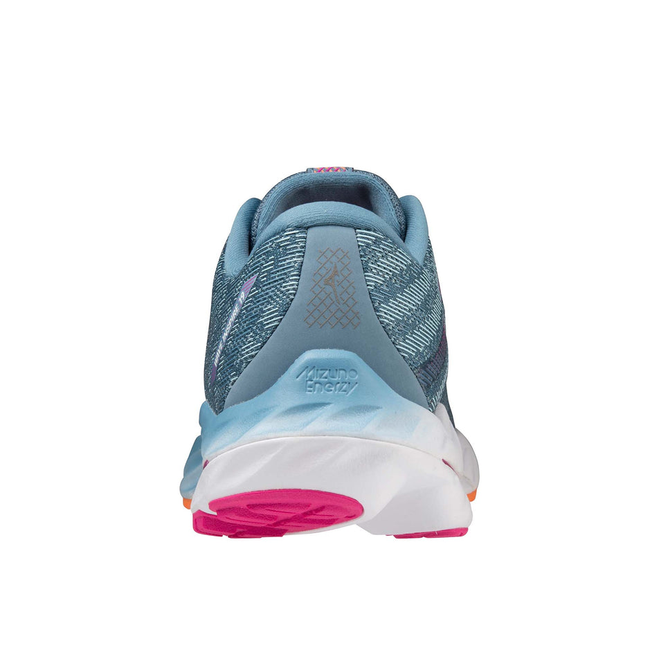Left shoe posterior view of Mizuno Women's Wave Inspire 19 Running Shoes in blue (7725204865186)