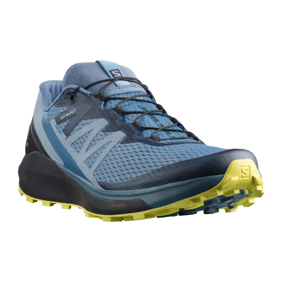 Anterior angled view of men's salomon sense ride 4 running shoes (7536128983202)