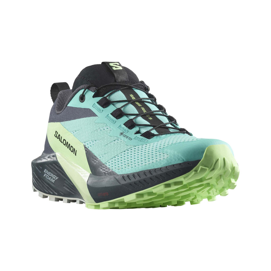 Lateral side of the right shoe from a pair of women's Salomon Sense Ride 5 GTX Running Shoes (7772899344546)