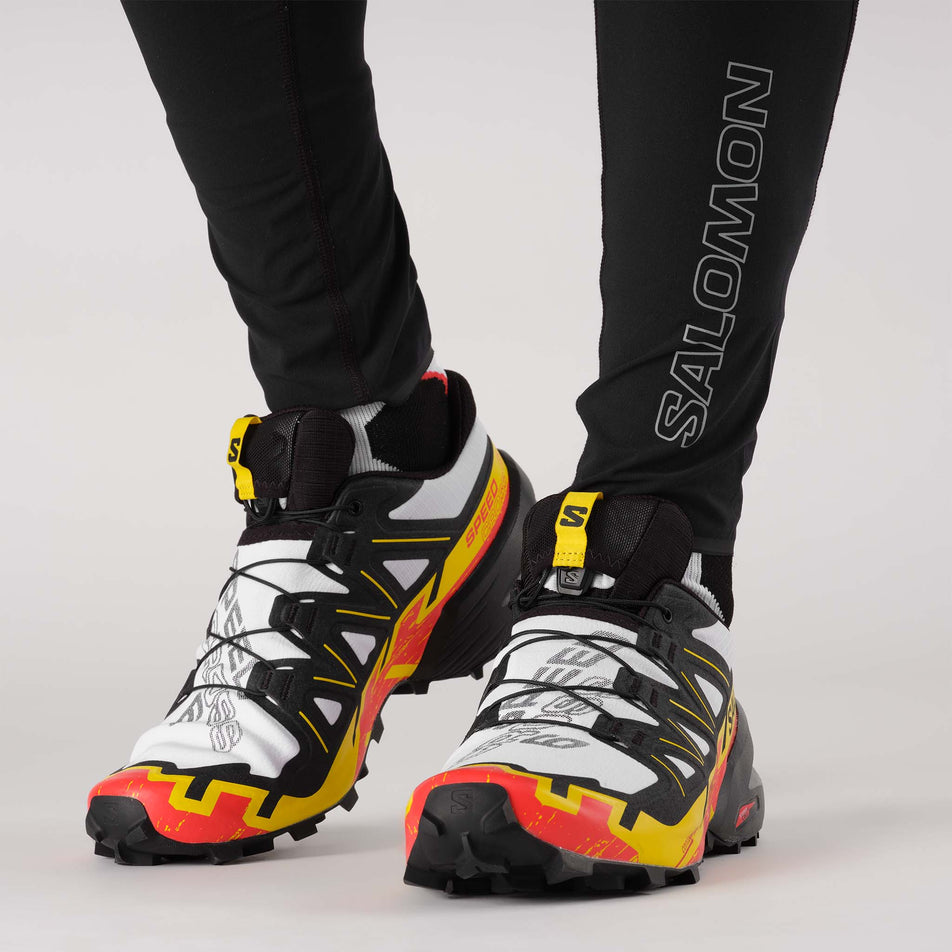 Front model view of Salomon Men's Speedcross 6 Running Shoes in white (7528556495010)
