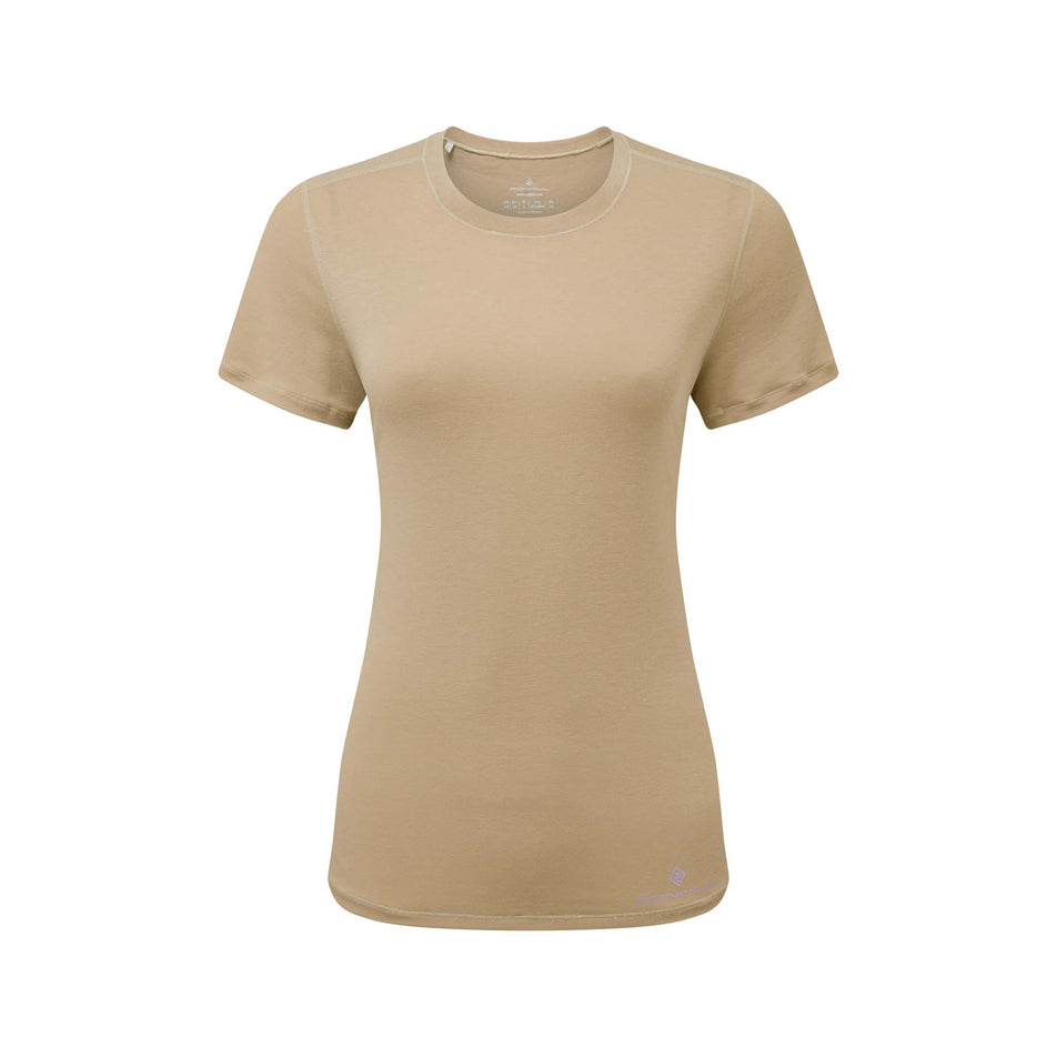 Front view of Ronhill Women's Life Tencel S/S Running Tee in brown. (7749214470306)