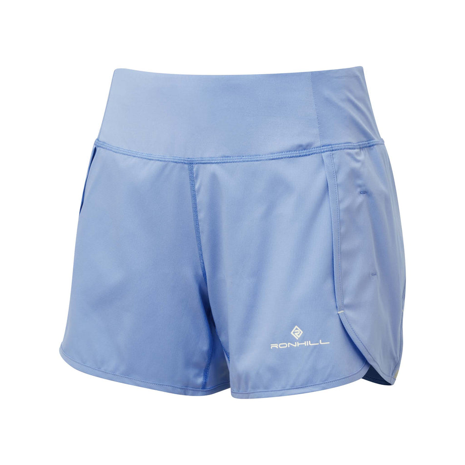 Front view of Ronhill Women's Tech Revive Running Short in blue. (7739495776418)