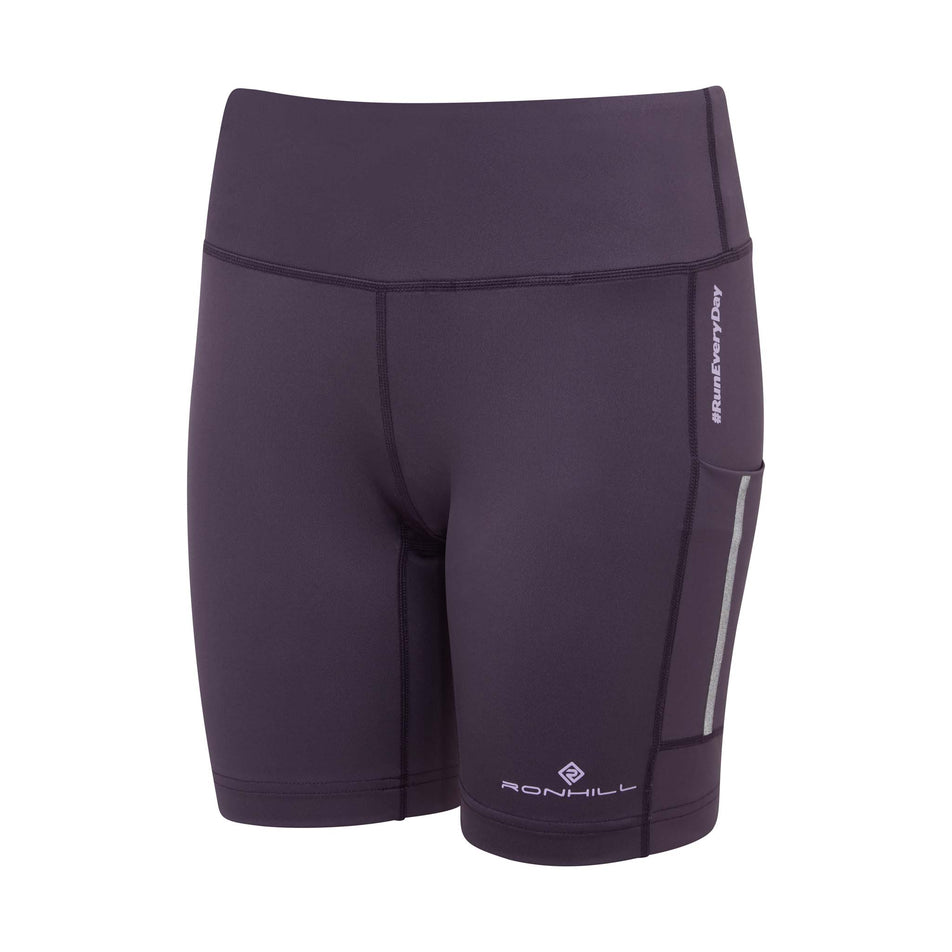 Front view of Ronhill Women's Tech Revive Stretch Running Short in purple. (7742604148898)
