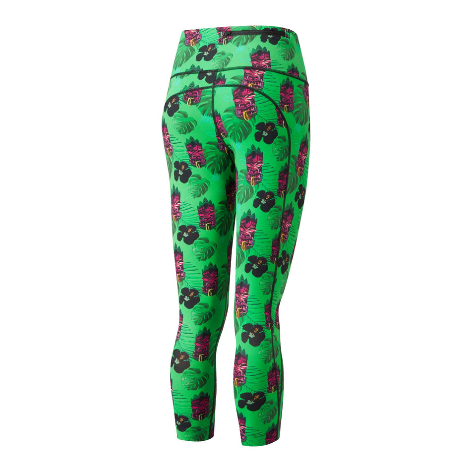 Rear view of Ronhill Women's Life Crop Running Tight in green. (7746135589026)