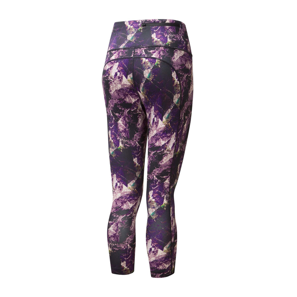Rear view of Ronhill Women's Life Crop Running Tight in purple. (7742594580642)