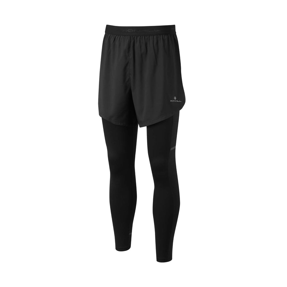 Front view of Ronhill Men's Life Twin Running Tight in black (7573989163170)