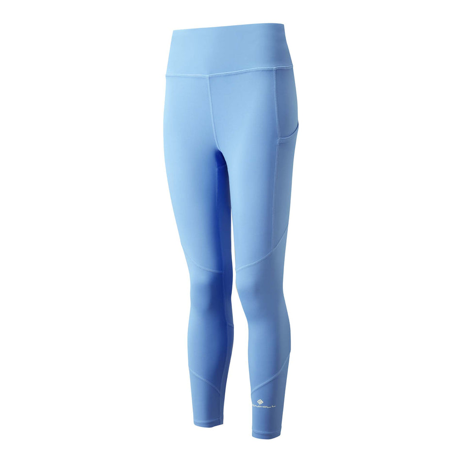 Front view of Ronhill Women's Tech Crop Running Tight in blue. (7742561616034)