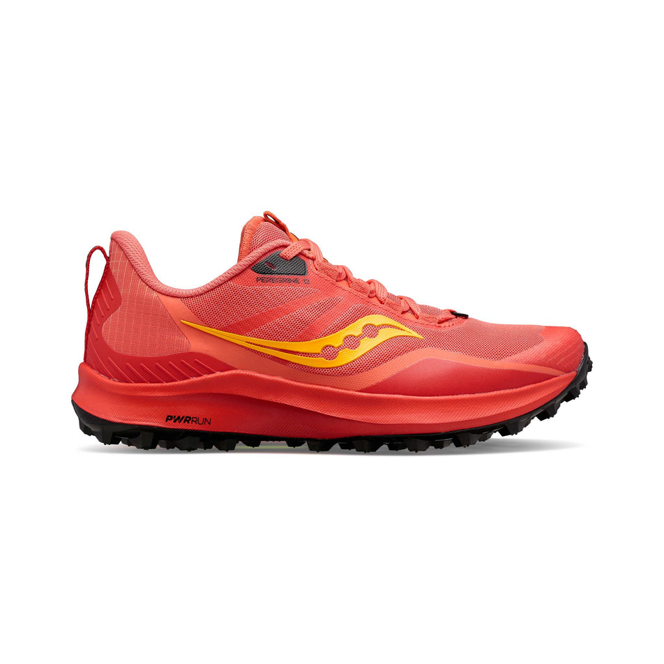 Right shoe lateral view of Saucony Women's Peregrine 12 Running Shoes in red (7691818664098)