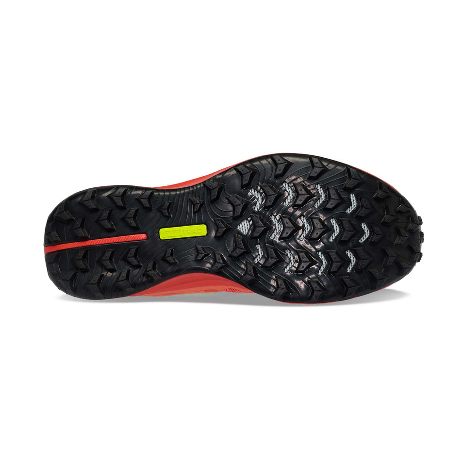 Right shoe outsole view of Saucony Women's Peregrine 12 Running Shoes in red (7691818664098)