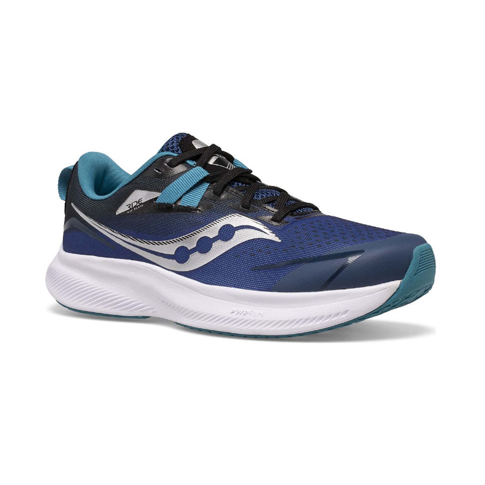 Lateral side of the right shoe from a pair of Saucony Boys' Ride 15 Running Shoes (7525290442914)