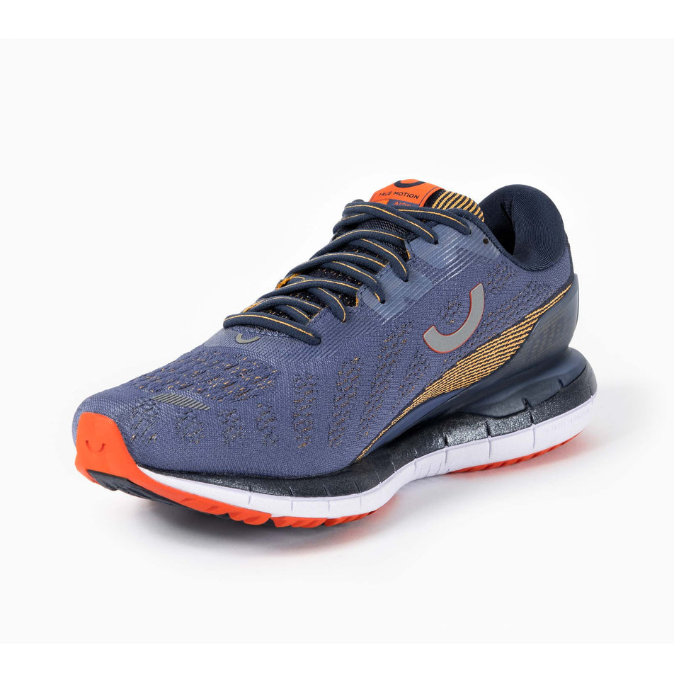 Anterior angled view of men's true motion aion next gen running shoes in blue (7511090954402)