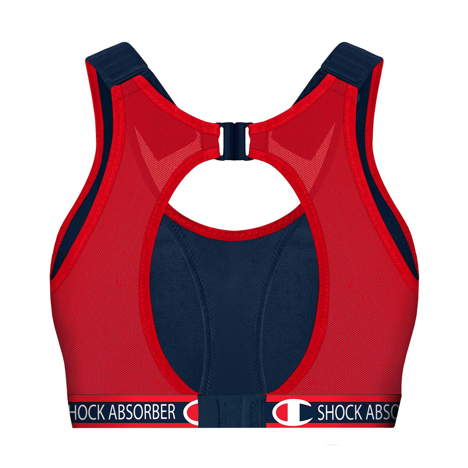 Behind view of women's shock absorber/champion limited edition ultimate run bra padded (7071620038818)