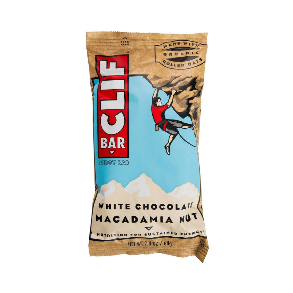 Front view of clif bar energy bar cl white chocolate/macadamia (7074311798946)