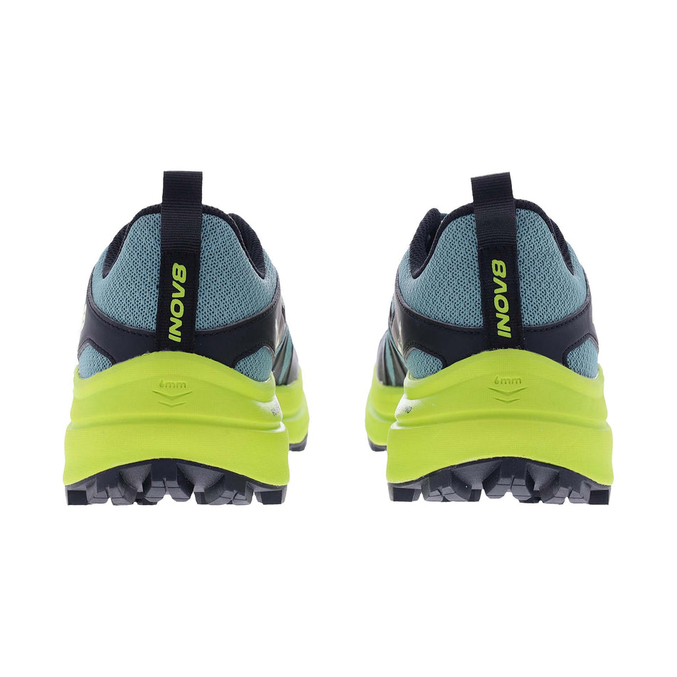 The back of a pair of INOV8 Men's Trailtalon Max Running Shoes in the Dark Green/Green colourway.