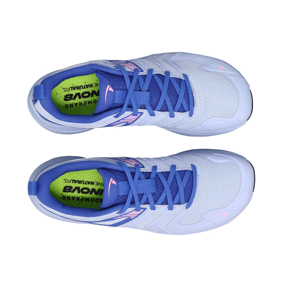 The uppers of a pair of INOV8 Women's Trailtalon Max Running Shoes in the Light Blue/Blue colourway.