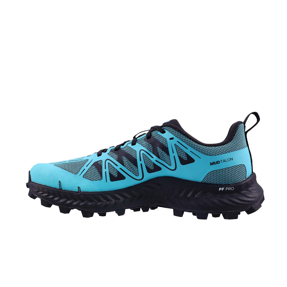 Medial view of the right shoe from a pair of INOV8 Women's Mudtalon™ V2 Running Shoes in the Teal/Black colourway.