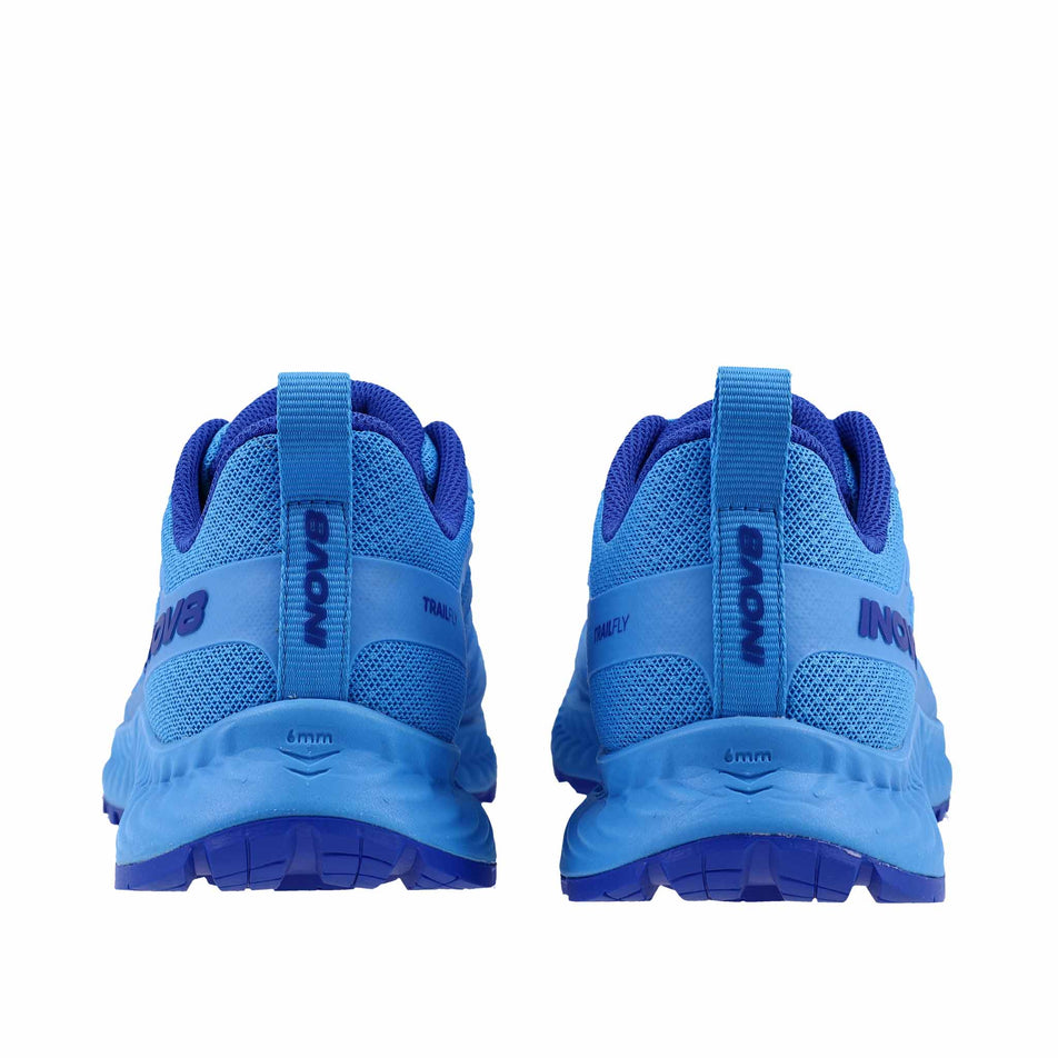 The back of a pair of INOV8 Men's TrailFly V2 Running Shoes in the Blue colourway.