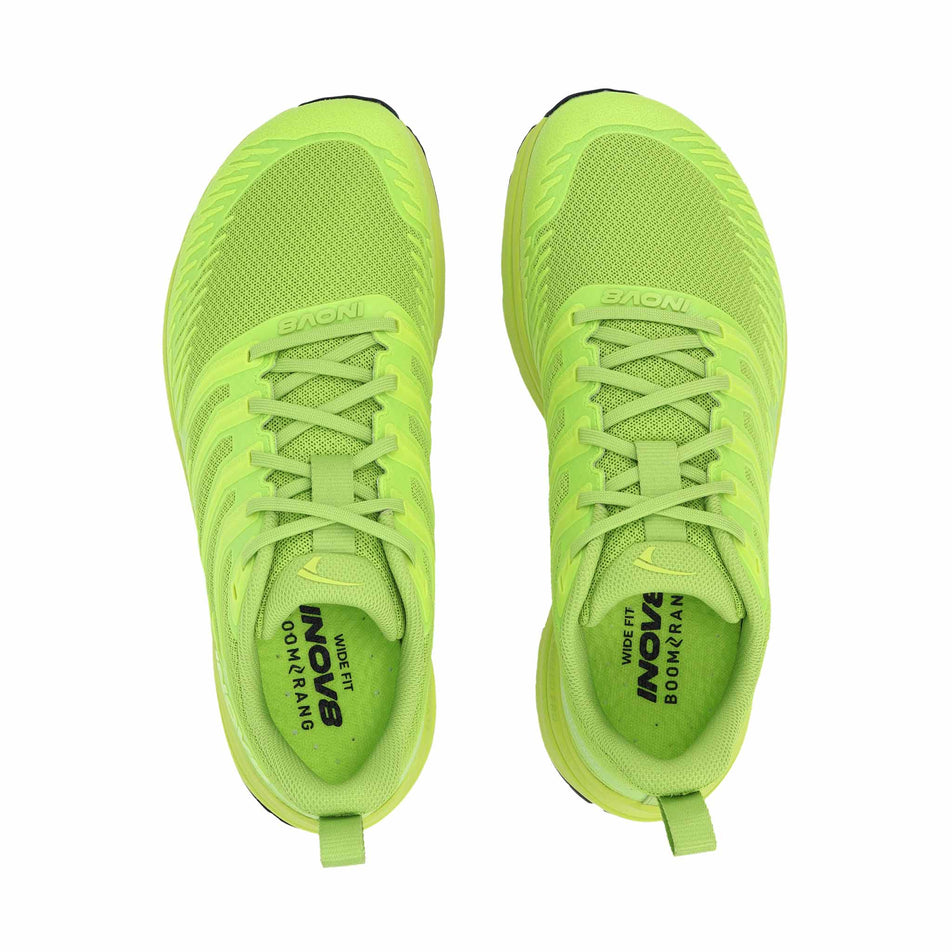 The uppers of a pair of INOV8 Women's TrailFly™ Max V2 Running Shoes in the Green colourway.