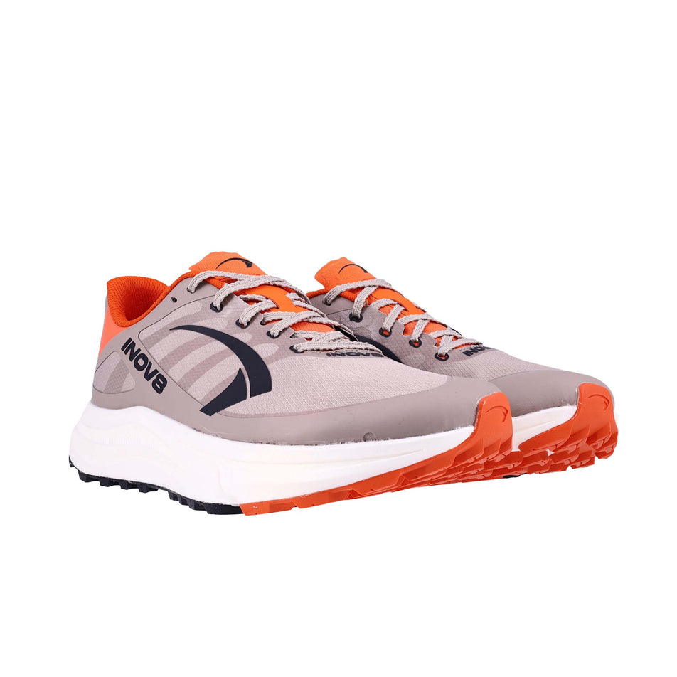 A pair of INOV8 Men's TrailFly Pro Running Shoes in the Light Brown/Orange colourway.