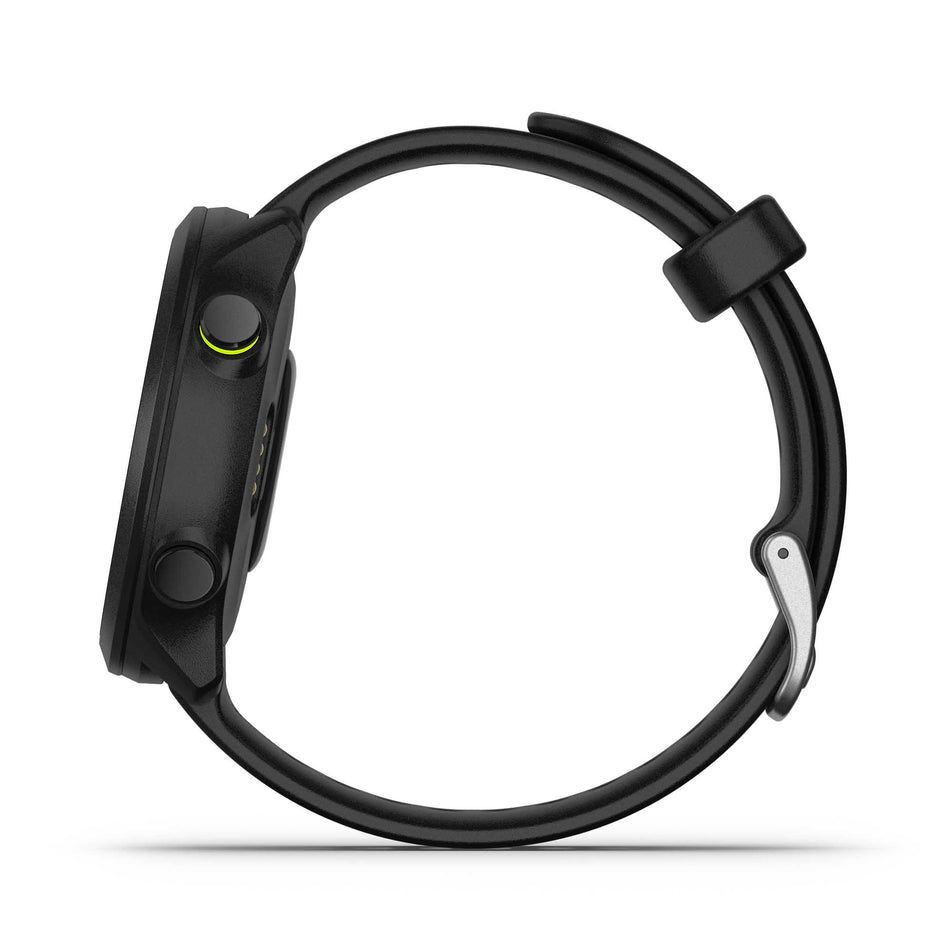 Side view of the unisex Garmin Forerunner 55 Running Watch in the Black colourway.