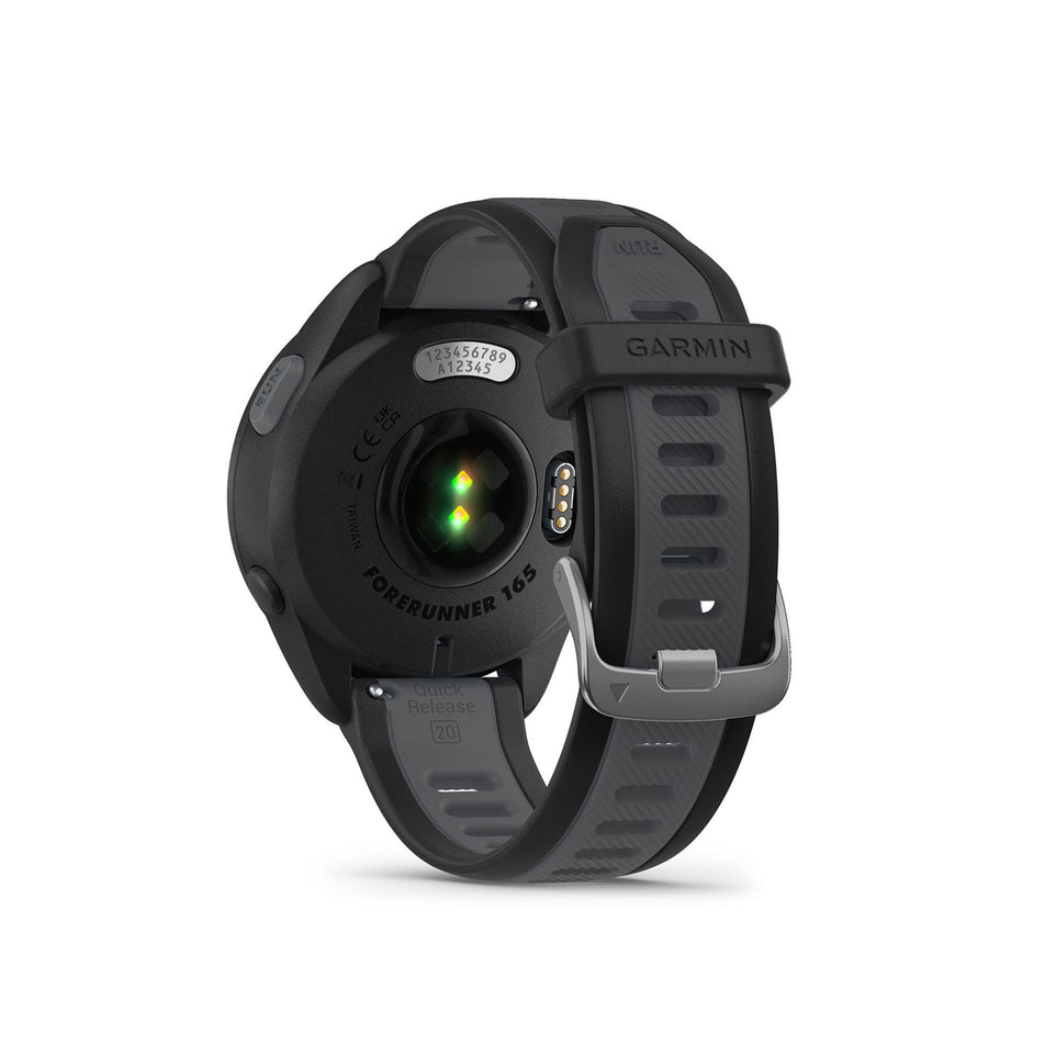 Back view of a Garmin Forerunner 165 Music Running Smartwatch in the Black/Slate Grey colourway (8186716520610)