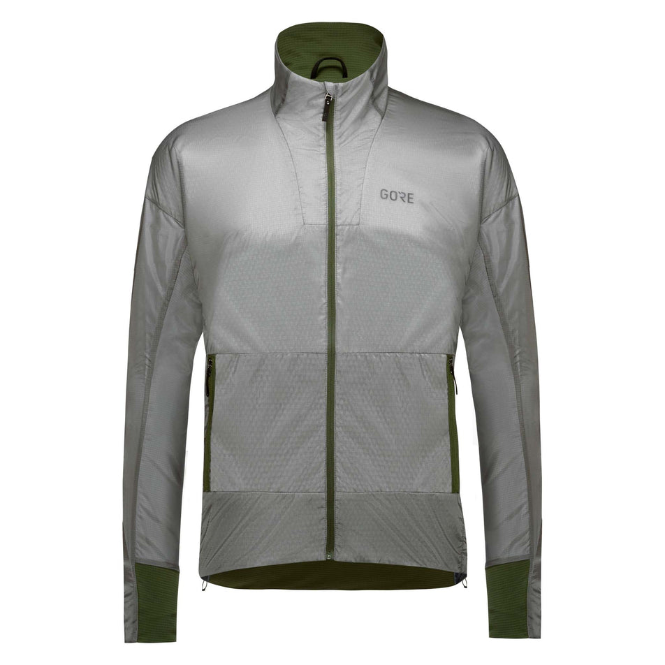 Front view of a GOREWEAR Men's Drive Jacket in the Lab Gray/Utility Green colourway (8031305760930)