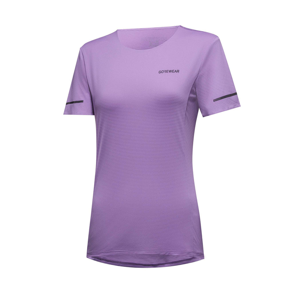 Angled front view of a GOREWEAR Women's Contest 2.0 Tee in the Scrub Purple colourway (8166507348130)