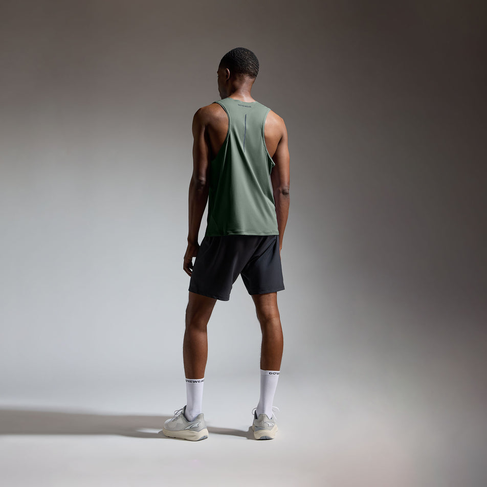 Back view of a model wearing the GOREWEAR Men's Contest 2.0 Singlet in the Slate Green colourway.