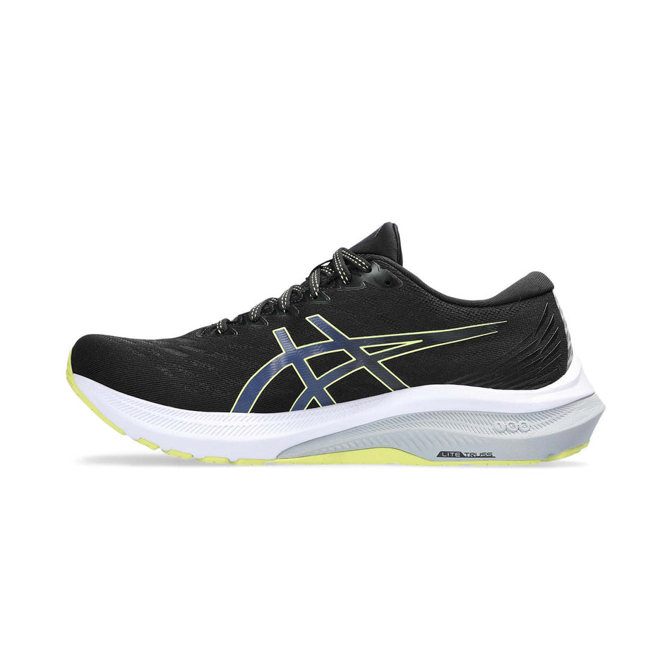 Medial side of the right shoe from a pair of Asics Men's GT-2000 11 Running Shoes in the Black/Glow Yellow colourway (7942254198946)