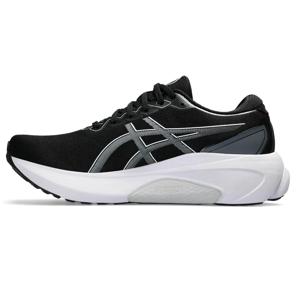 Medial side of the right shoe from a pair of Asics Men's Gel-Kayano 30 Running Shoes in the Black/Sheet Rock colourway (8232967897250)
