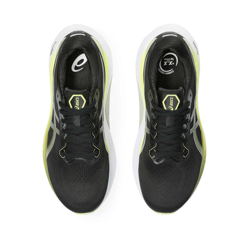 The uppers on a pair of Asics Men's Gel-Kayano 30 Running Shoes in the Black/Glow Yellow colourway (7942252036258)