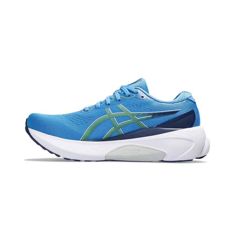 Medial side of the right shoe from a pair of Asics Asics Men's Gel-Kayano 30 Running Shoes in the Waterscape/Electric Lime colourway (8132692803746)