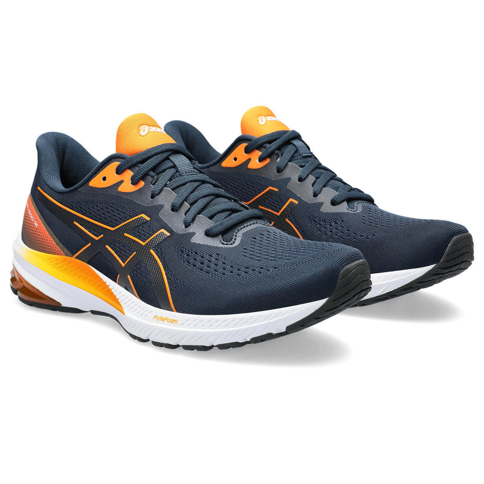 A pair of Asics Men's GT-1000 12 Running Shoes in the French Blue/Bright Orange colourway (8232976416930)