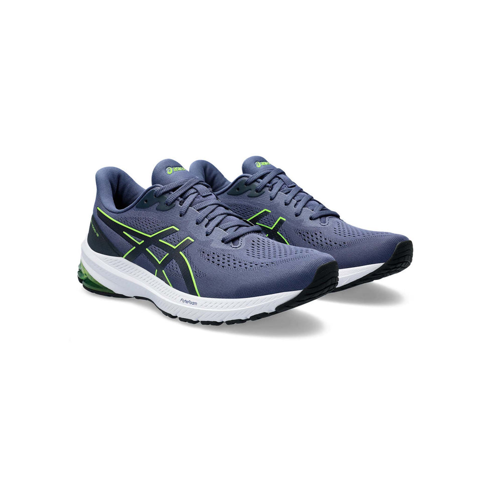 A pair of Asics Men's GT-1000 12 Running Shoes in the Thunder Blue/Electric Lime colourway (8150401122466)