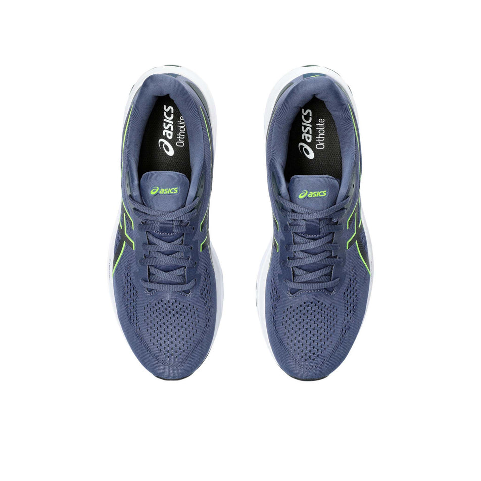 The uppers on a pair of Asics Men's GT-1000 12 Running Shoes in the Thunder Blue/Electric Lime colourway (8150401122466)
