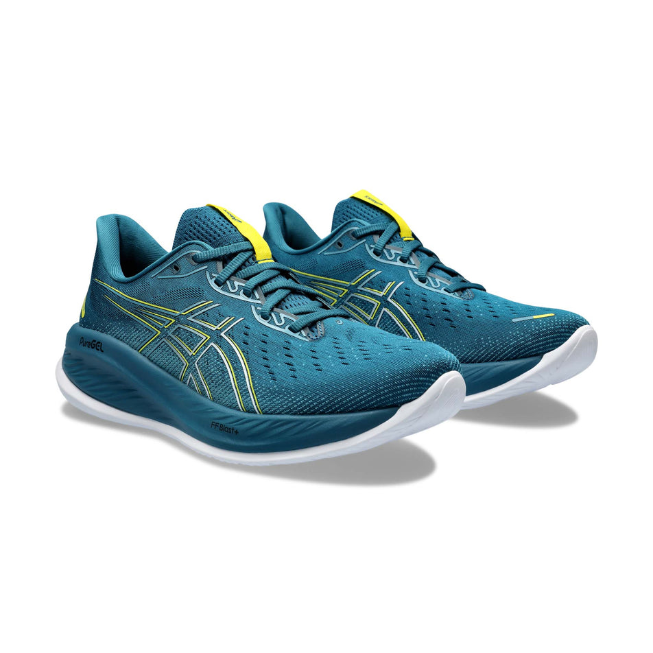 A pair of Asics Men's Gel-Cumulus 26 Running Shoes in the Evening Teal/Bright Yellow colourway (8191945179298)