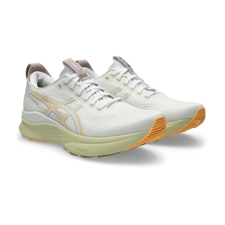 A pair of ASICS Men's Gel-Kayano 32 Running Shoes in the White/Orange Glow colourway. (8668545679522)