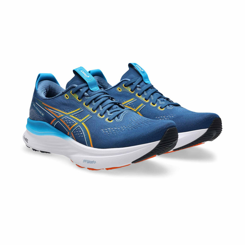 A pair of ASICS Men's Gel-Kayano 32 Running Shoes in the Twilight Blue/Anzu colourway.