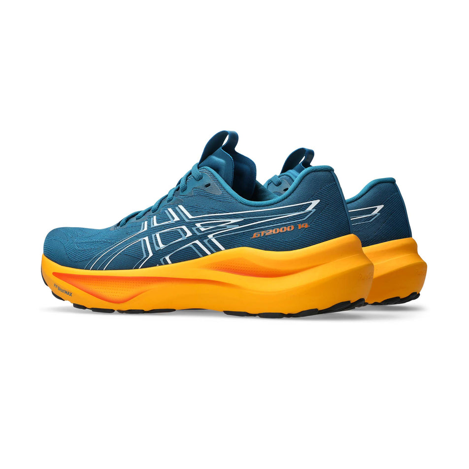 A pair of ASICS Men's GT-2000 14 Running Shoes in the Dark Teal/White colourway.