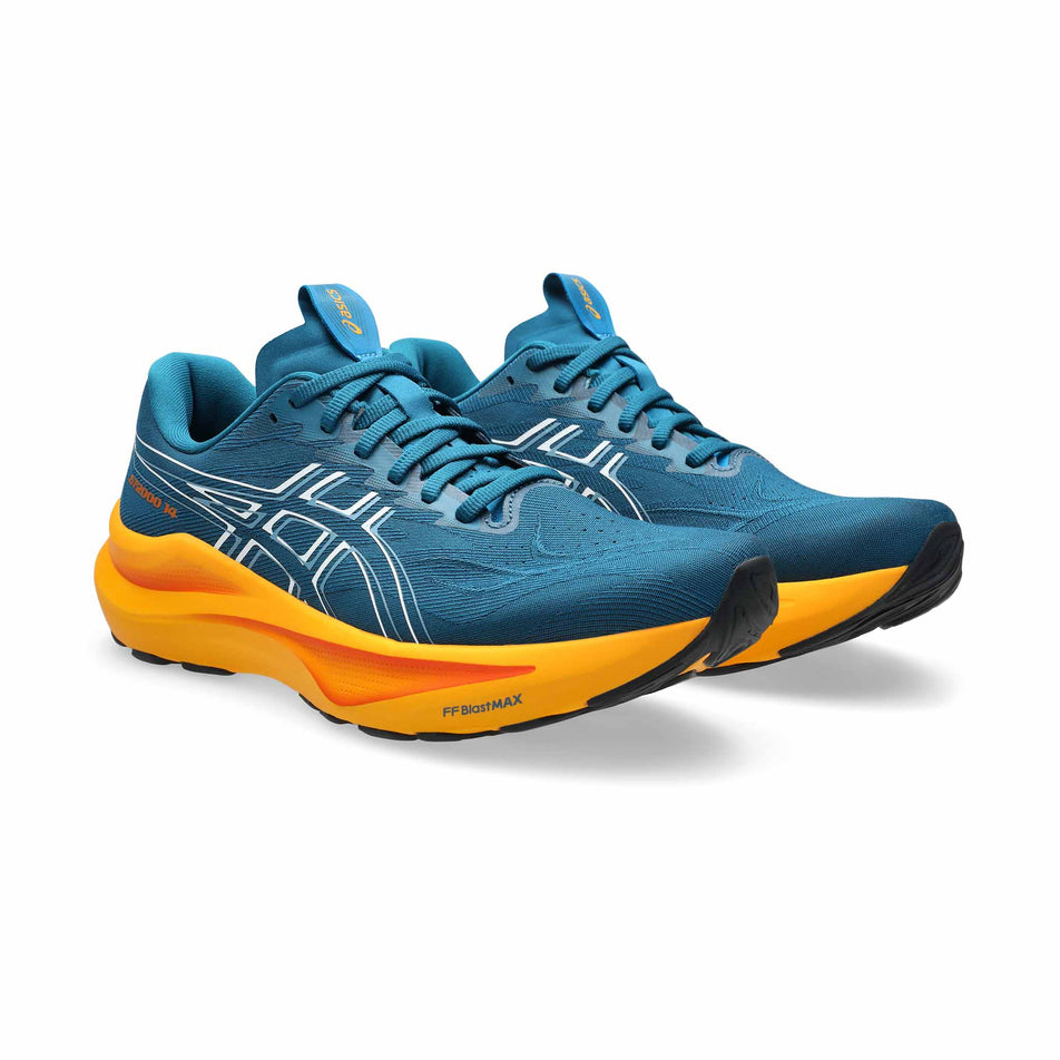 A pair of ASICS Men's GT-2000 14 Running Shoes in the Dark Teal/White colourway.