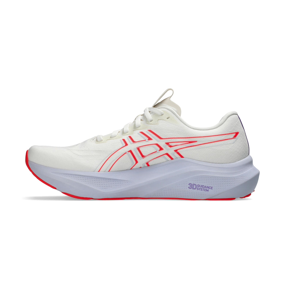 Medial view of the right shoe from a pair of ASICS Men's GT-2000 14 Tokyo Running Shoes in the Cream/Edo Purple colourway. (8668554592418)