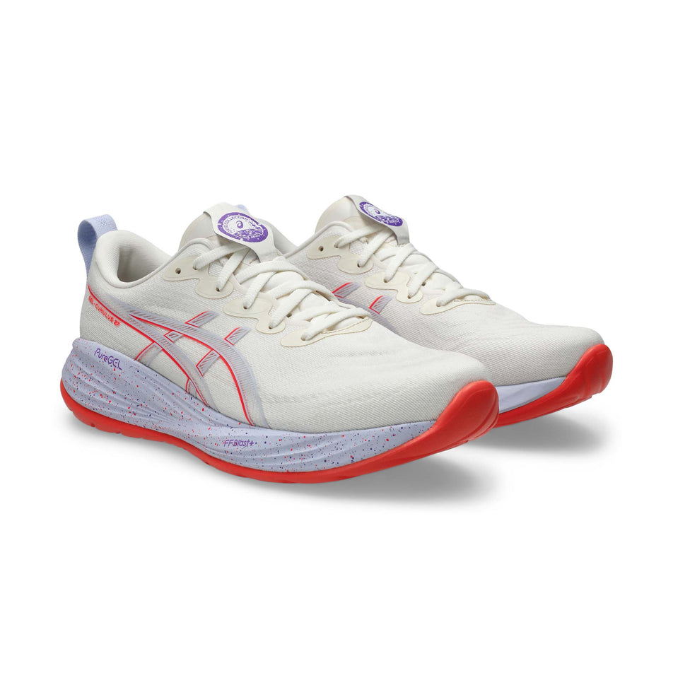 A pair of ASICS Men's Gel-Cumulus 27 Tokyo Running Shoes in the Cream/Edo Purple colourway. (8720399728802)