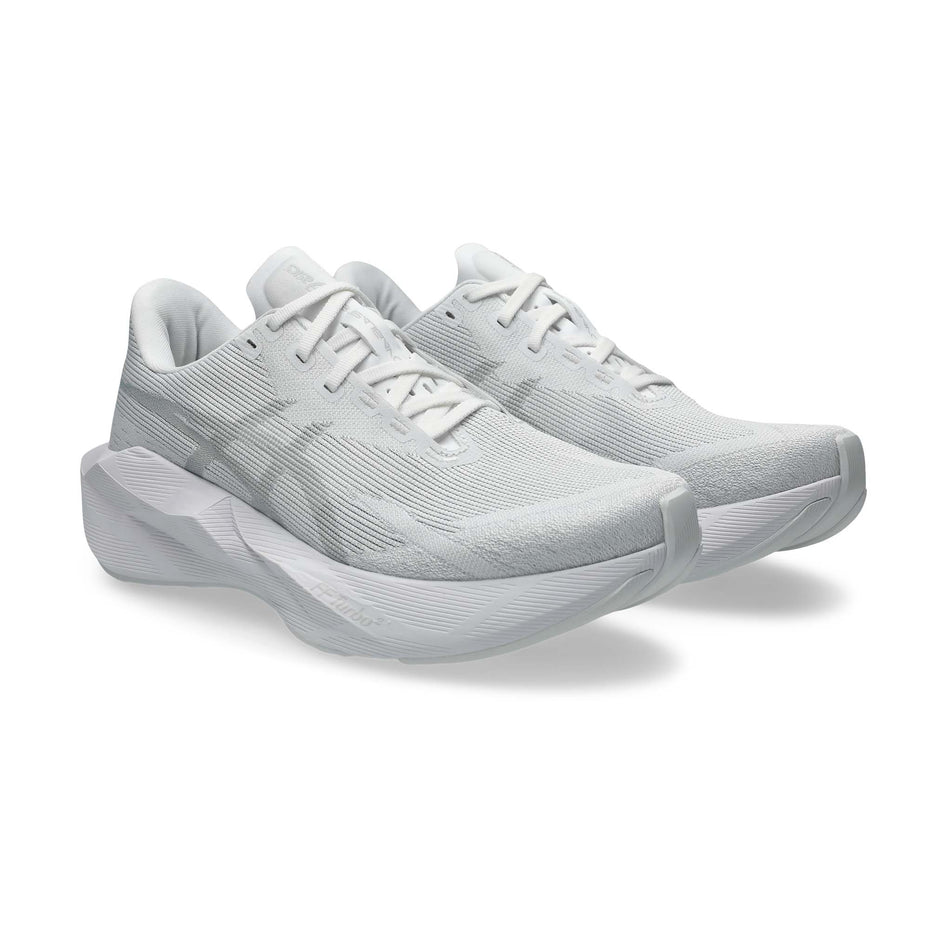 A pair of ASICS Men's Novablast 6 Running Shoes in the White/White colourway.