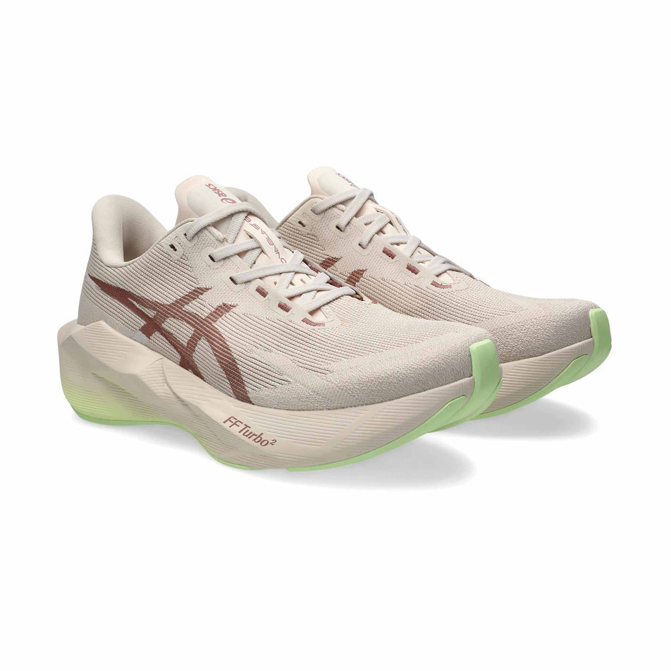 A pair of ASICS Men's Novablast 6 Running Shoes in the Rose Dust/Illuminate Yellow colourway.