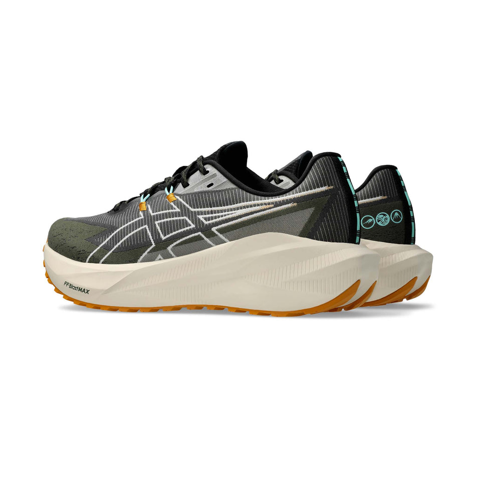 A pair of ASICS Men's Blazeblast Running Shoes in the Black/Sandstorm colourway.