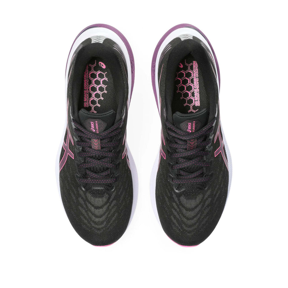 The uppers on a pair of Asics Women's GT-2000 11 Running Shoes in the Black/Hot Pink colourway (7942264881314)