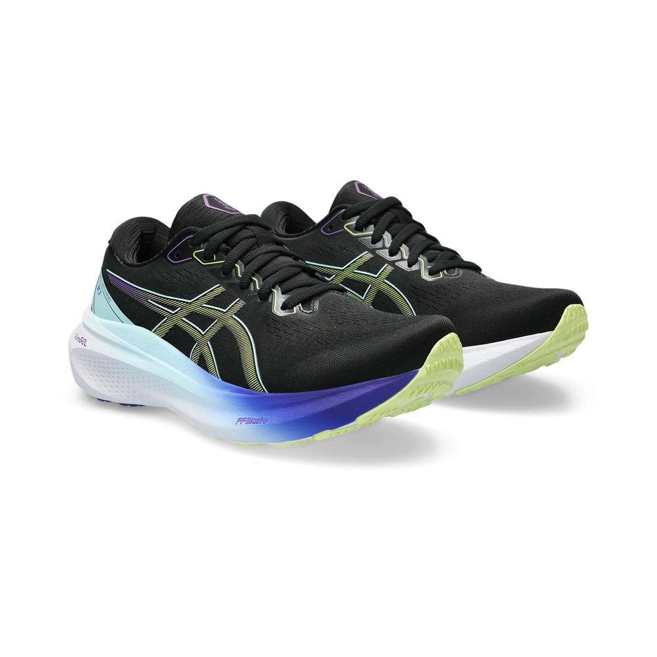 A pair of Asics Women's Gel-Kayano 30 Running Shoes in the Black/Glow Yellow colourway (7942262554786)