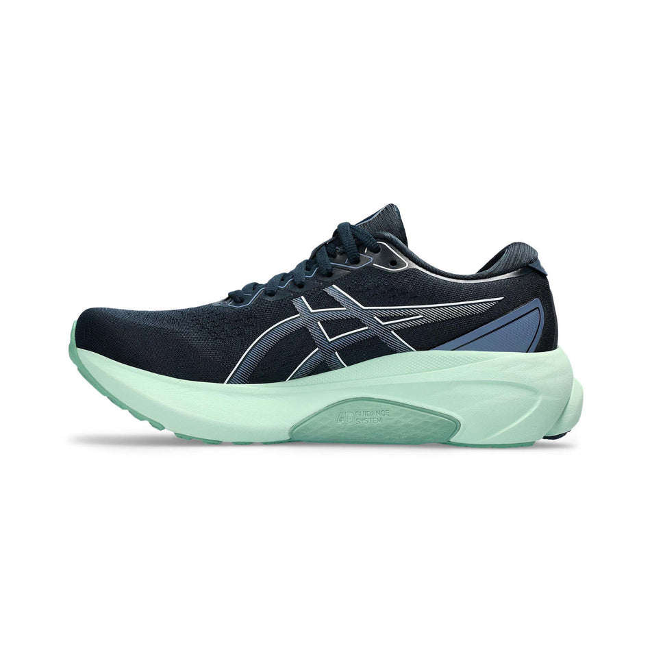 Medial side of the right shoe from a pair of Asics Women's Gel-Kayano 30 Running Shoes in the French Blue/Denim Blue colourway (8132712333474)