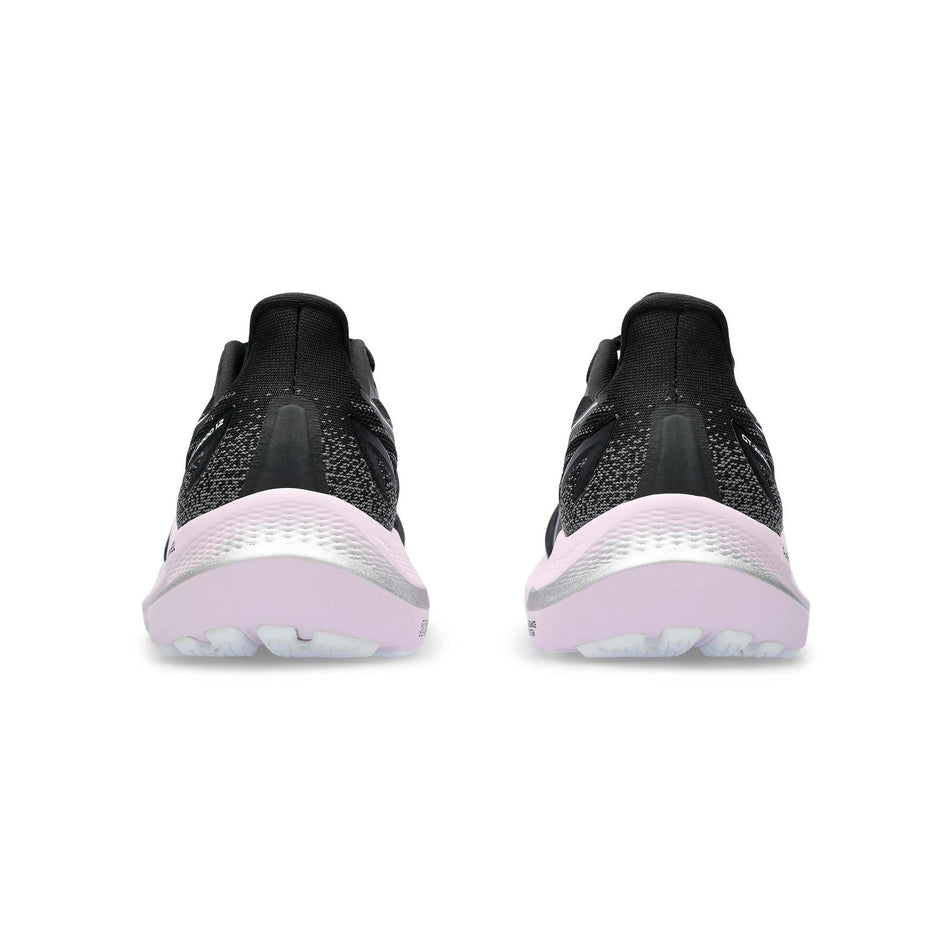 The back of a pair of Asics Women's GT-2000 12 Running Shoes in the Black/White colourway (8132718035106)