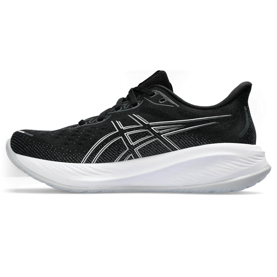 Medial side of the right shoe from a pair of Asics Women's Gel-Cumulus 26 Running Shoes in the Black/Concrete colourway (8233023406242)